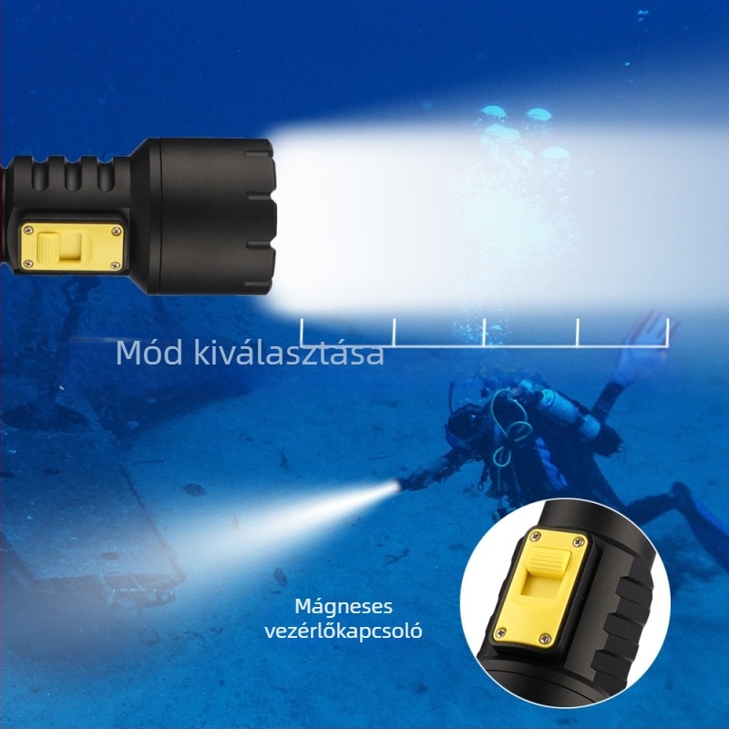 Redland Újratölthető 40W-os alumínium búvár zseblámpa LED-del, akkumulátor 18650/26650, hatótáv 100–200 m