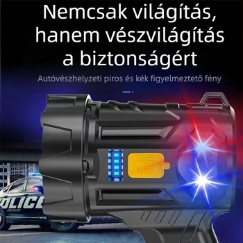 Kemping zseblámpa napelemes töltéssel és kézi hajtással, LED 20W, 4200 mAh, hatótáv >500 m