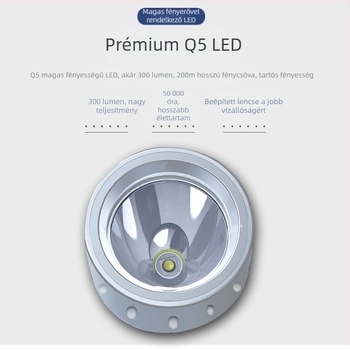 Búvár LED zseblámpa, vízálló, 5W, LED fény, 4x AA elem, hatótáv 50–100 m
