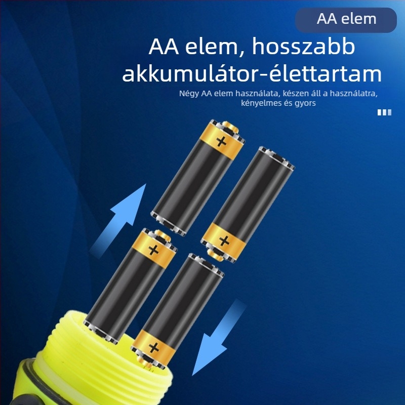 Búvár LED zseblámpa, vízálló, 5W, LED fény, 4x AA elem, hatótáv 50–100 m