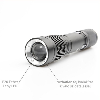 Búvárlámpa – LED, 5W, hatótáv 100–200 m, alumíniumötvözet test, újratölthető akkumulátor
