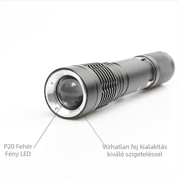 Búvárlámpa – LED, 5W, hatótáv 100–200 m, alumíniumötvözet test, újratölthető akkumulátor