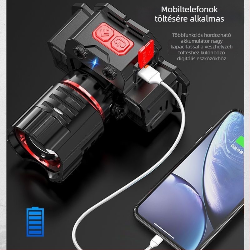 Gelin újratölthető fejlámpa, alumíniumötvözet testtel, 10W, 2200mAh, 360° forgás, 200–500 m hatótáv