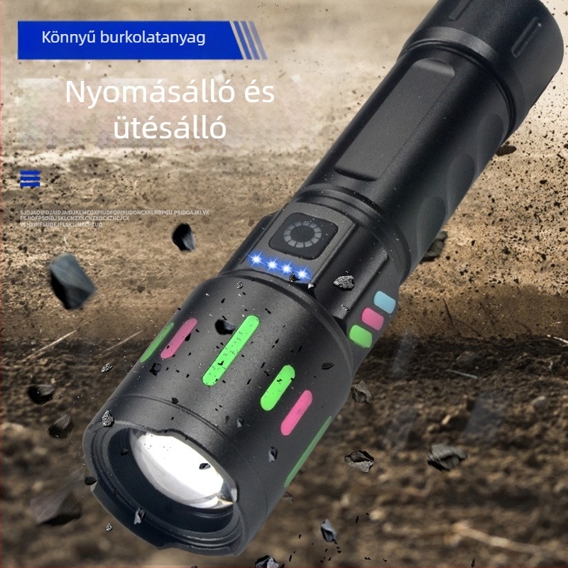 LED elemlámpa alumíniumötvözet testtel, 4000 mAh akkumulátor, 10W LED, hatótávolság >500 m, kézi töltés
