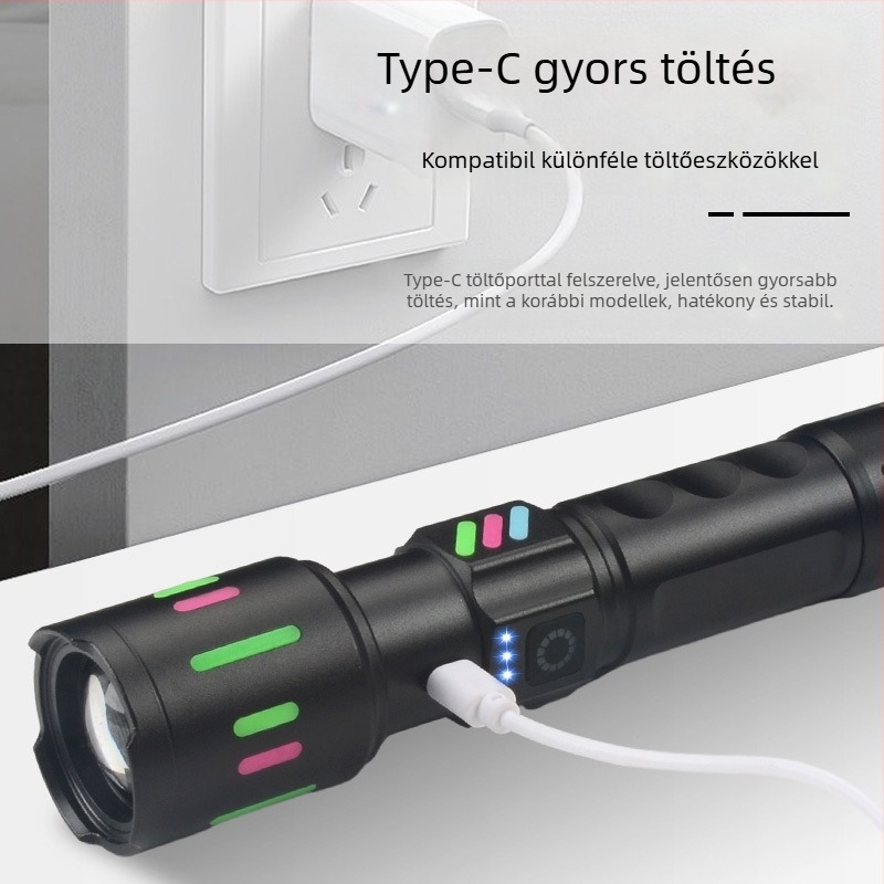 LED elemlámpa alumíniumötvözet testtel, 4000 mAh akkumulátor, 10W LED, hatótávolság >500 m, kézi töltés