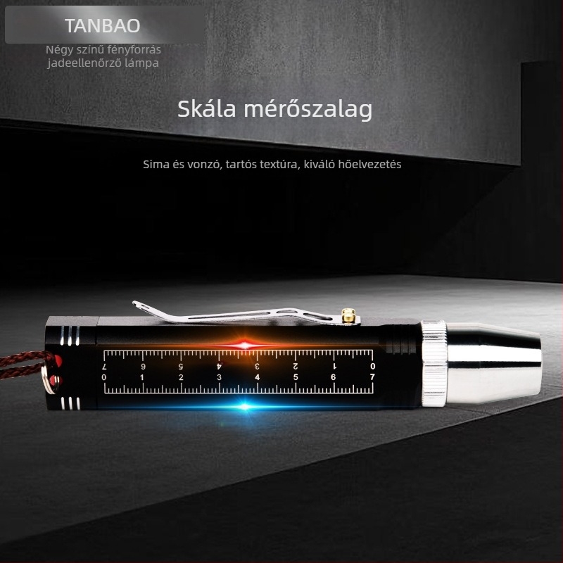 Négy LED-es zseblámpa jáde azonosításához, 10W, újratölthető, alumíniumötvözet