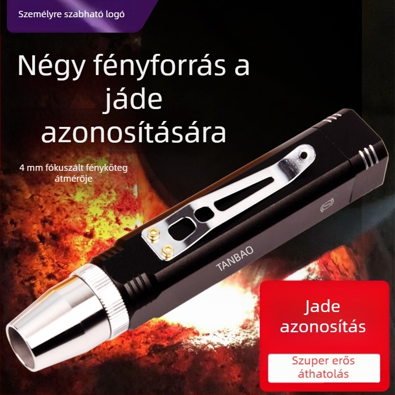 Négy LED-es zseblámpa jáde azonosításához, 10W, újratölthető, alumíniumötvözet