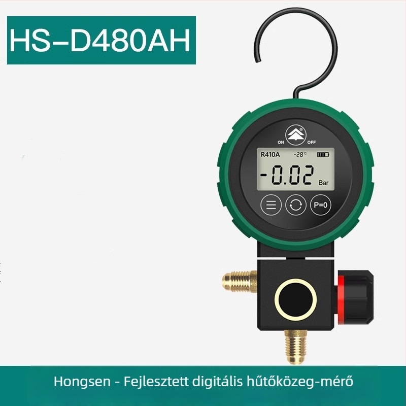 Hongsen HS-D480AH/L Digitális nyomásmérő hűtőközeghez, klímaberendezésekhez — magas és alacsony nyomás