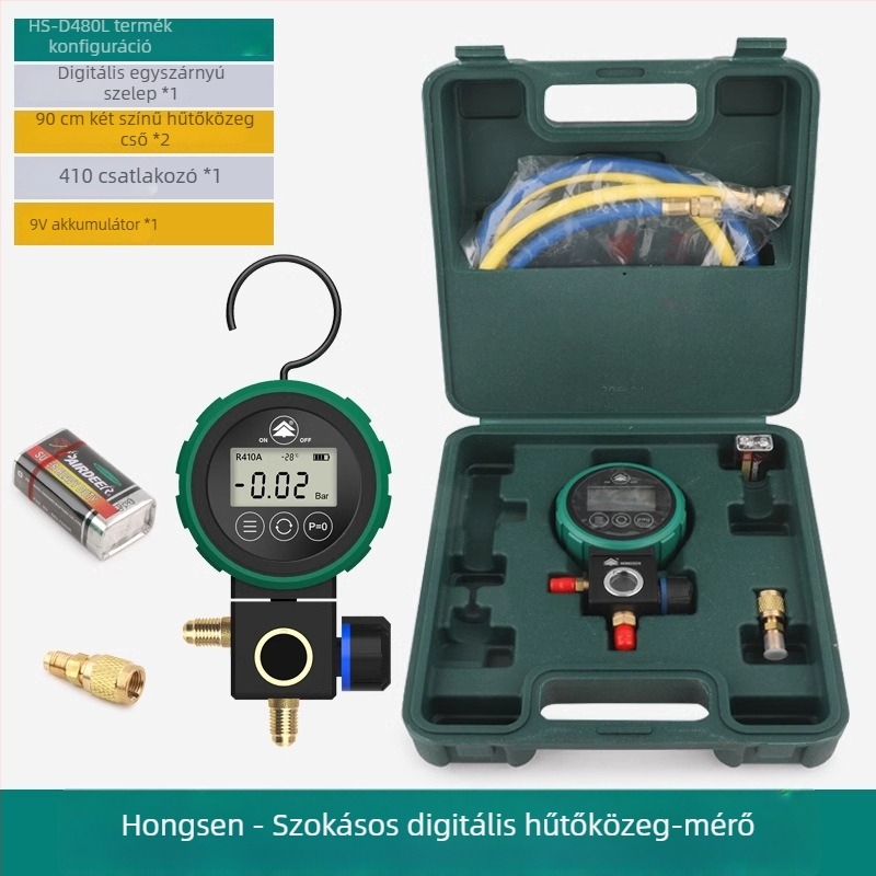 Hongsen HS-D480AH/L Digitális nyomásmérő hűtőközeghez, klímaberendezésekhez — magas és alacsony nyomás