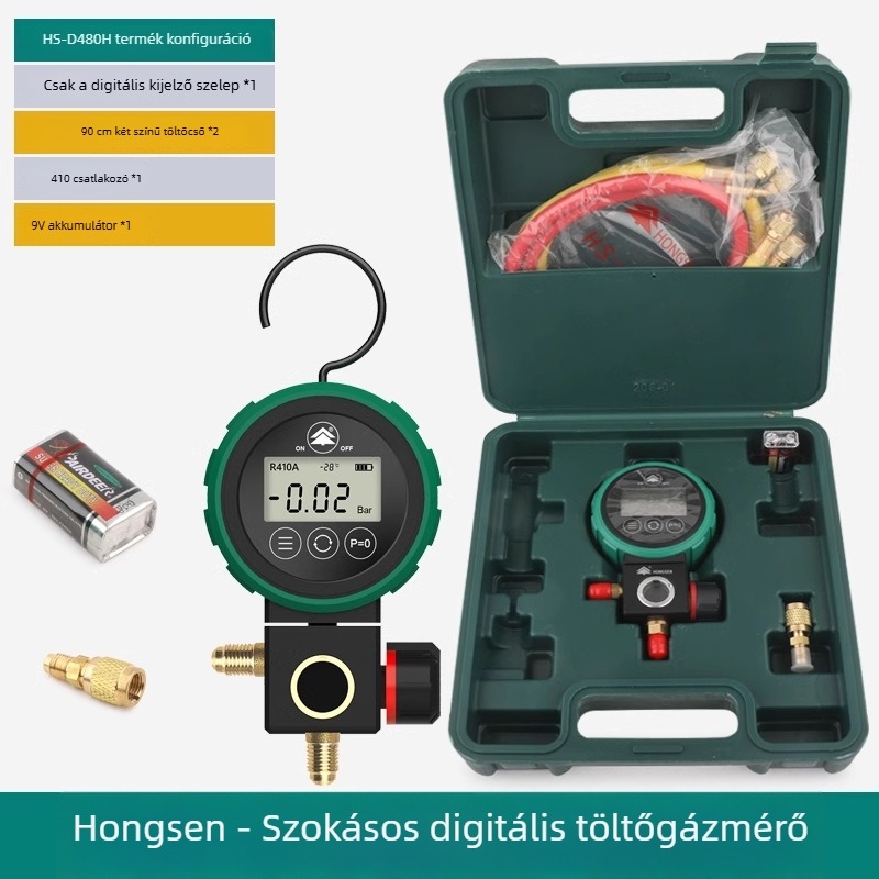 Hongsen HS-D480AH/L Digitális nyomásmérő hűtőközeghez, klímaberendezésekhez — magas és alacsony nyomás