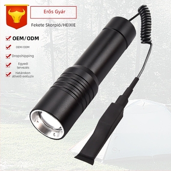 Optikai zoomos taktikai zseblámpa, LED 10W, újratölthető Li-ion akkumulátor, hatótávolság 200–500 m, 360°-os forgás