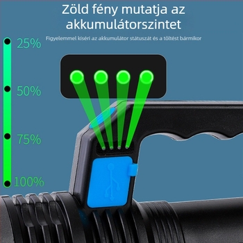 LED elemlámpa – hosszú hatótáv, újratölthető, 5W, 1500 mAh, hatótáv 100–200 m