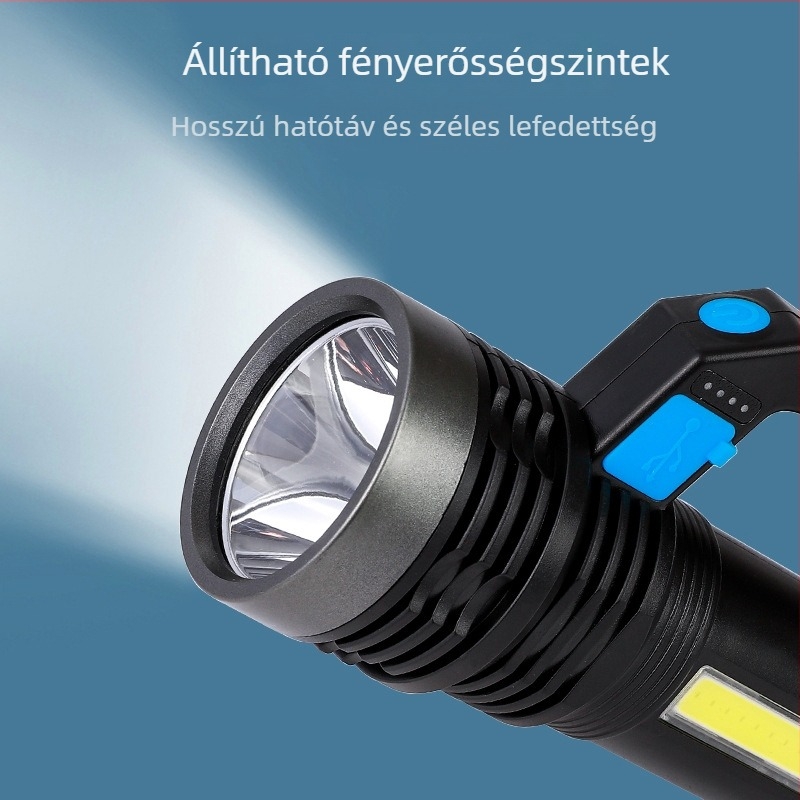 LED elemlámpa – hosszú hatótáv, újratölthető, 5W, 1500 mAh, hatótáv 100–200 m