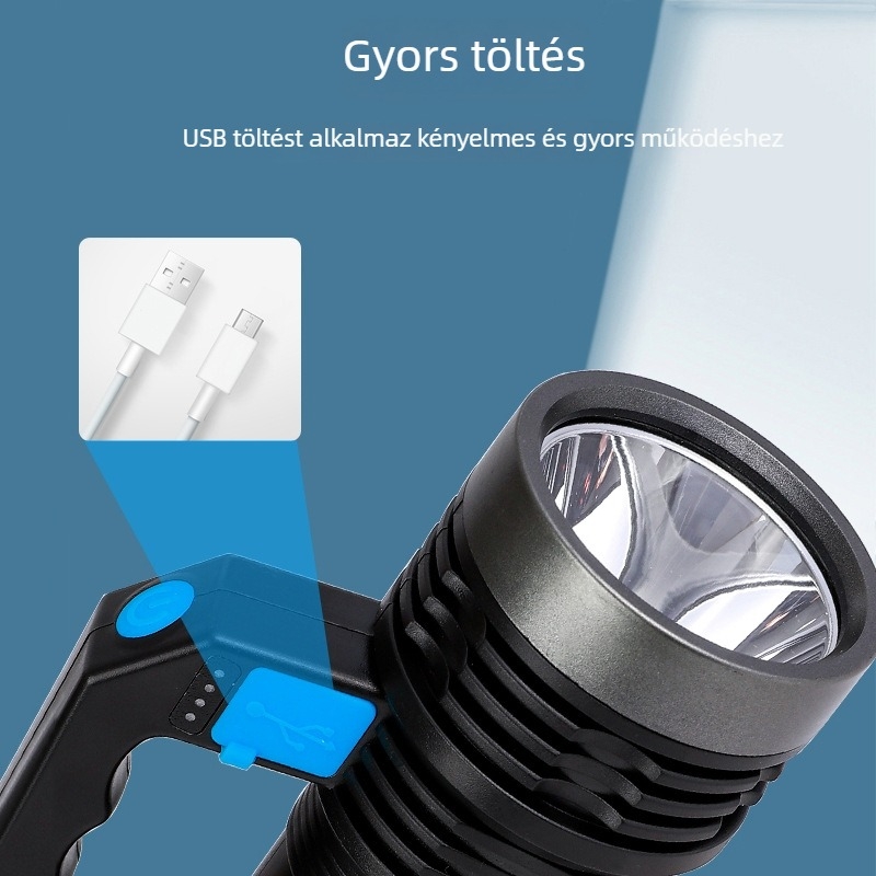 LED elemlámpa – hosszú hatótáv, újratölthető, 5W, 1500 mAh, hatótáv 100–200 m
