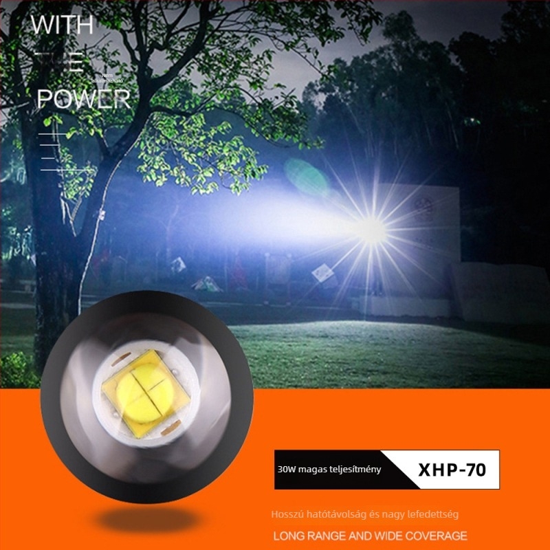 Kézikerékhajtású LED zseblámpa telefon töltéssel, hosszú hatótávolságú kültéri vészvilágítás, 2000mAh akkumulátor, 360°-os forgás, beépített töltő