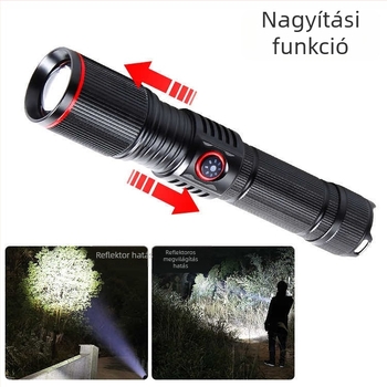 LED zseblámpa alumínium ötvözetből, Type-C töltés, teleszkópos zoom, 2000 mAh akkumulátor, hatótáv 200–500 m