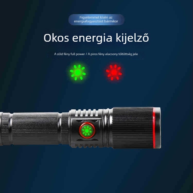 LED zseblámpa alumínium ötvözetből, Type-C töltés, teleszkópos zoom, 2000 mAh akkumulátor, hatótáv 200–500 m