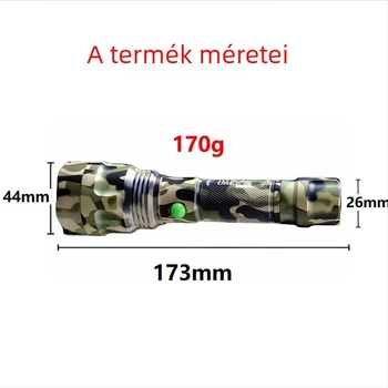 LED kézi zseblámpa, újratölthető, 10W, alumíniumötvözet, hatótávolság 200–500 m