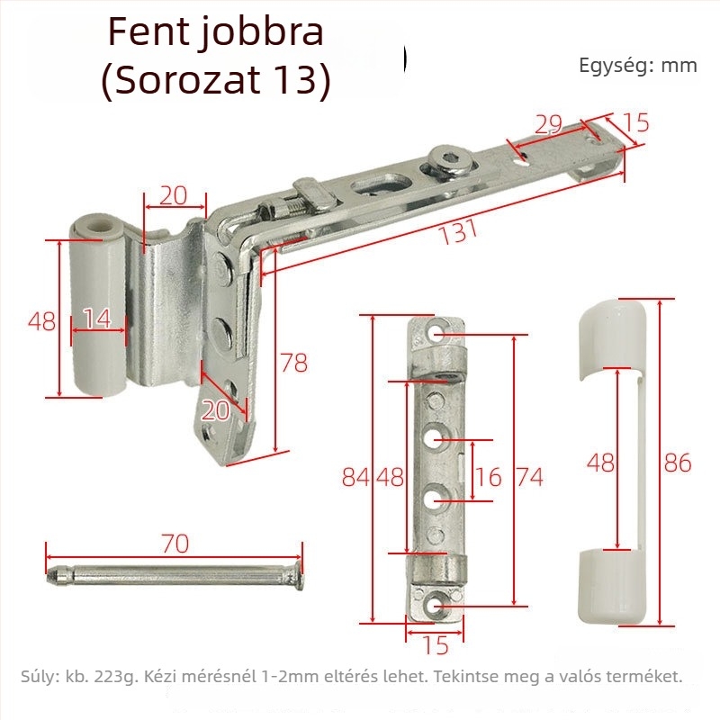 Ajtó- és ablakpánt vasból, galvanizált felülettel, általános vastag pánt, modell Corner hinge