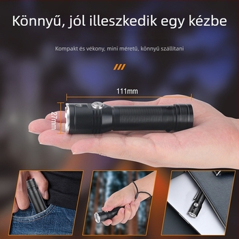 Integrált többfunkciós, nagy fényerejű LED zseblámpa, 20W, 350+ lm, újratölthető 1x18650-nel, vízálló, 100–200 m hatótáv