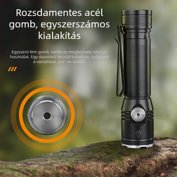 Integrált többfunkciós, nagy fényerejű LED zseblámpa, 20W, 350+ lm, újratölthető 1x18650-nel, vízálló, 100–200 m hatótáv