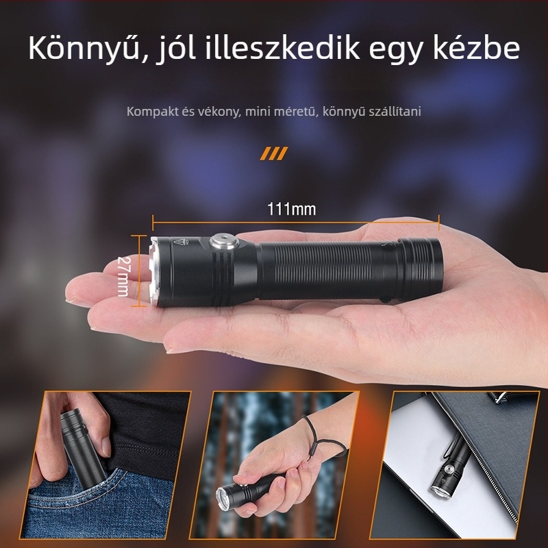 Integrált többfunkciós, nagy fényerejű LED zseblámpa, 20W, 350+ lm, újratölthető 1x18650-nel, vízálló, 100–200 m hatótáv