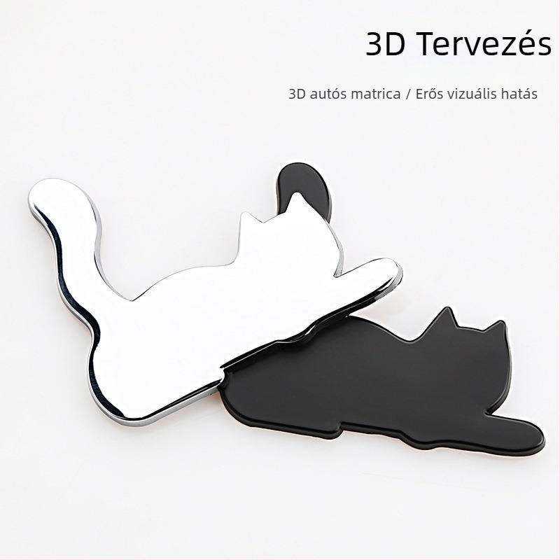 Fémes 3D macska autómatrica – Cartoon balerinás macska dizájn, ragasztós karosszériás matrica Ora Good Cat