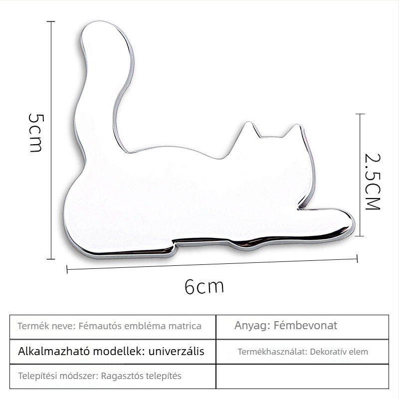 Fémes 3D macska autómatrica – Cartoon balerinás macska dizájn, ragasztós karosszériás matrica Ora Good Cat