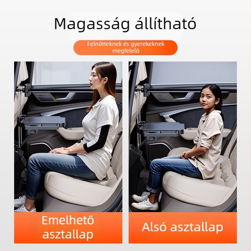Autóba szerelhető laptop asztal és hátsó ülésre hajtogatható asztal – többfunkciós, műanyag, pattintós rögzítés, Shunwei, általános kompatibilitás