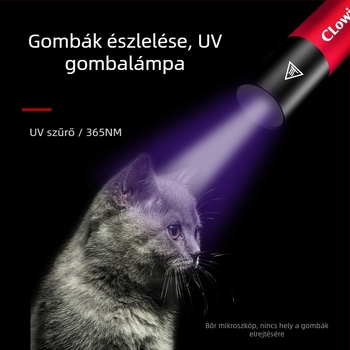 Wood's lamp UV zseblámpa gombás fertőzések detektálására — 5W LED, alumíniumötvözet test, USB töltés, 1500 mAh akkumulátor, hatótávolság 50 m