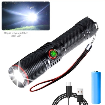 LED kézben tartható zseblámpa, Type-C töltés, alumíniumötvözet, teleszkópos zoom, 2000mAh akkumulátor, 200–500 m hatótáv