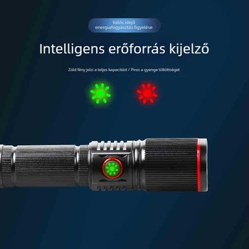 LED kézben tartható zseblámpa, Type-C töltés, alumíniumötvözet, teleszkópos zoom, 2000mAh akkumulátor, 200–500 m hatótáv