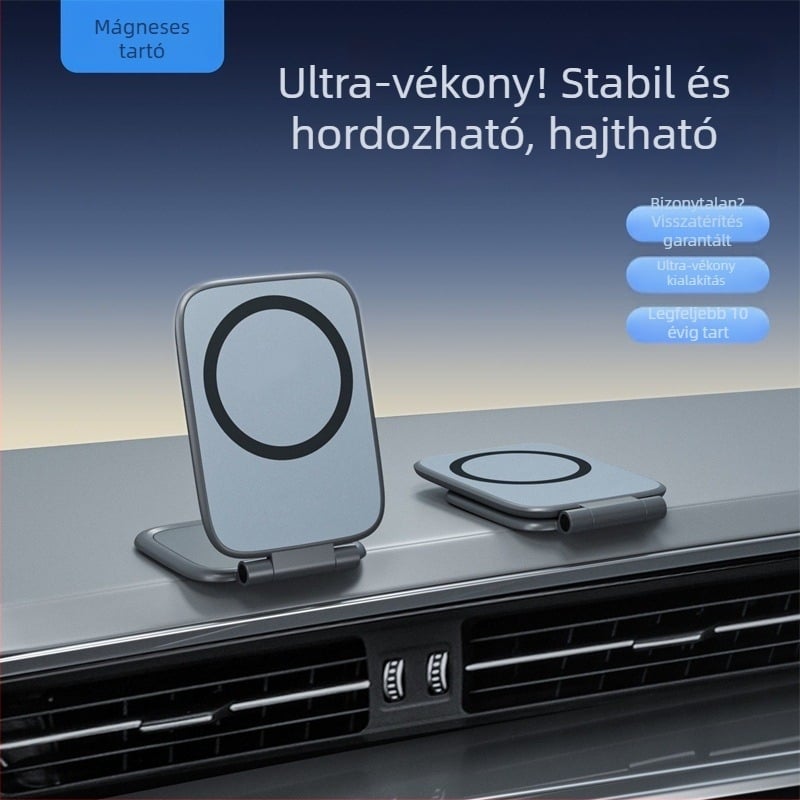 Ultra vékony mágneses telefon-tartó, hordozható autó és asztali használatra, többfunkciós