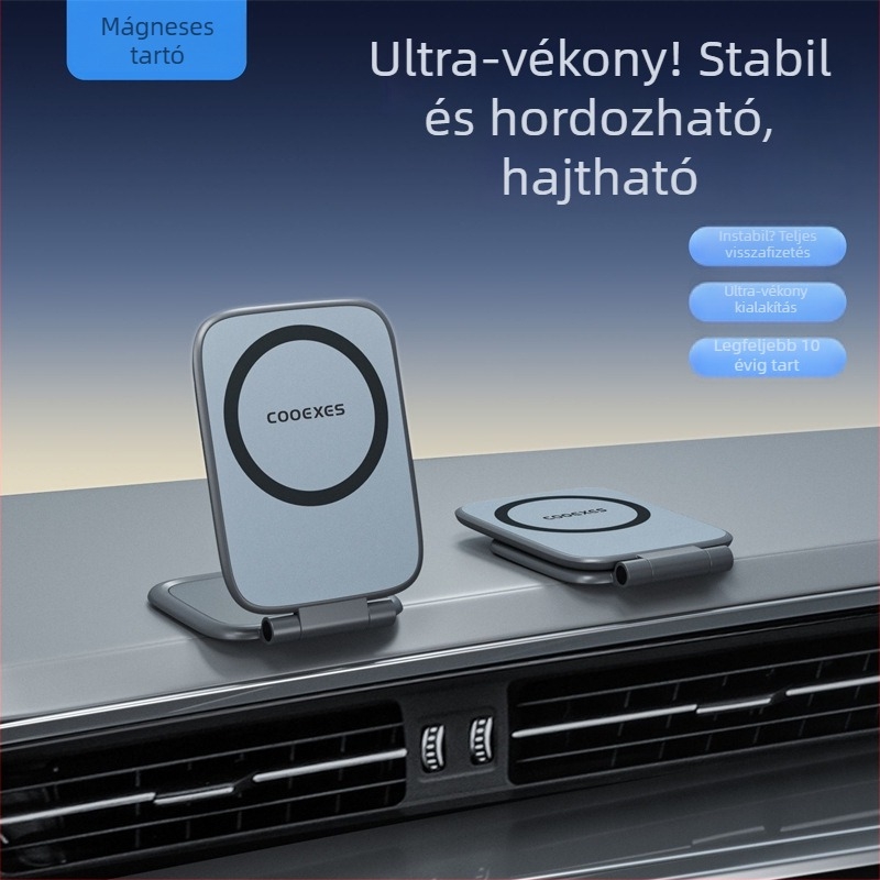 Ultra vékony mágneses telefon-tartó, hordozható autó és asztali használatra, többfunkciós