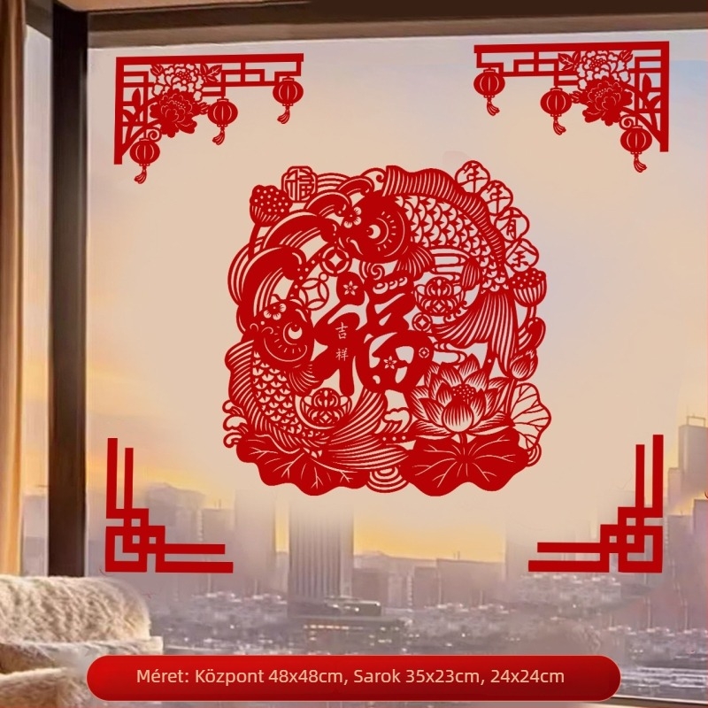 A ló évének 2026-os ablak matricái áldásokkal | Anyag: flockált szövet; Csomagolás: OPP zacskó; Márka: Hong Kong qi