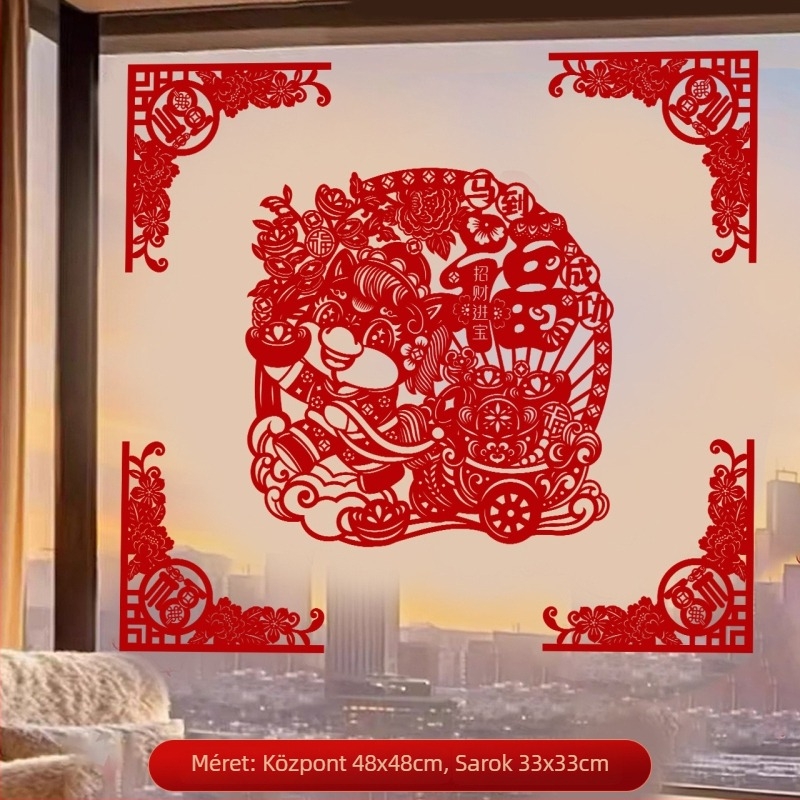 A ló évének 2026-os ablak matricái áldásokkal | Anyag: flockált szövet; Csomagolás: OPP zacskó; Márka: Hong Kong qi