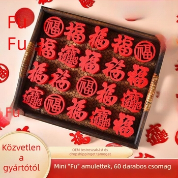 Újévi ajtó- és ablakmatricák – Mini áldás matricák a új otthonhoz és költözéshez, kínai stílus, 2025-ös kígyó éve, vegyes áldások, 300 db + 300 ragasztópont