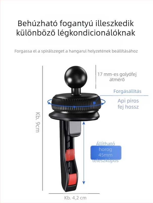 Srieg Autótelefon és tablet tartó — gyorscsatlakozós rögzítés a légkivezetőre, általános járművekhez