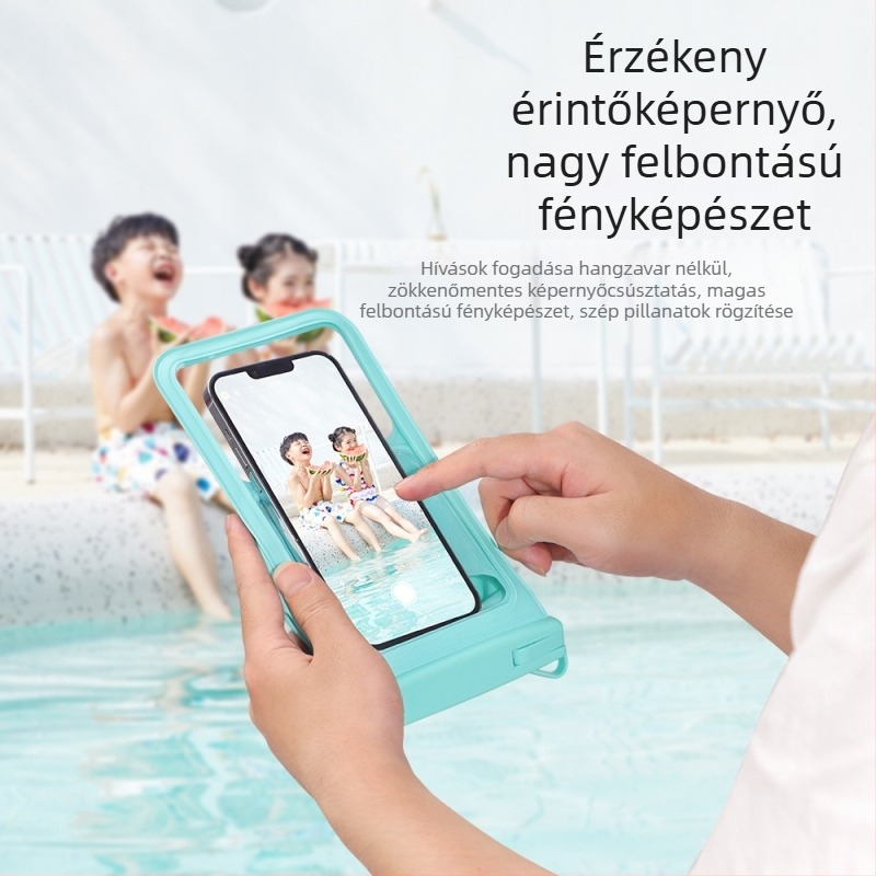 Hátsó zsebes vízálló telefontáska érintőképernyővel, PVC anyag, strand, úszás és merülés számára