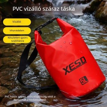 Szabadidőre tervezett vízálló hajtogatható táska, PVC anyag, 10 L kapacitás, vállpánt, ideális strandhoz, biciklizéshez és túrázáshoz