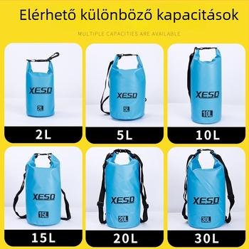 Szabadidőre tervezett vízálló hajtogatható táska, PVC anyag, 10 L kapacitás, vállpánt, ideális strandhoz, biciklizéshez és túrázáshoz