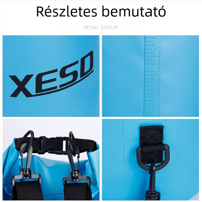 Szabadidőre tervezett vízálló hajtogatható táska, PVC anyag, 10 L kapacitás, vállpánt, ideális strandhoz, biciklizéshez és túrázáshoz