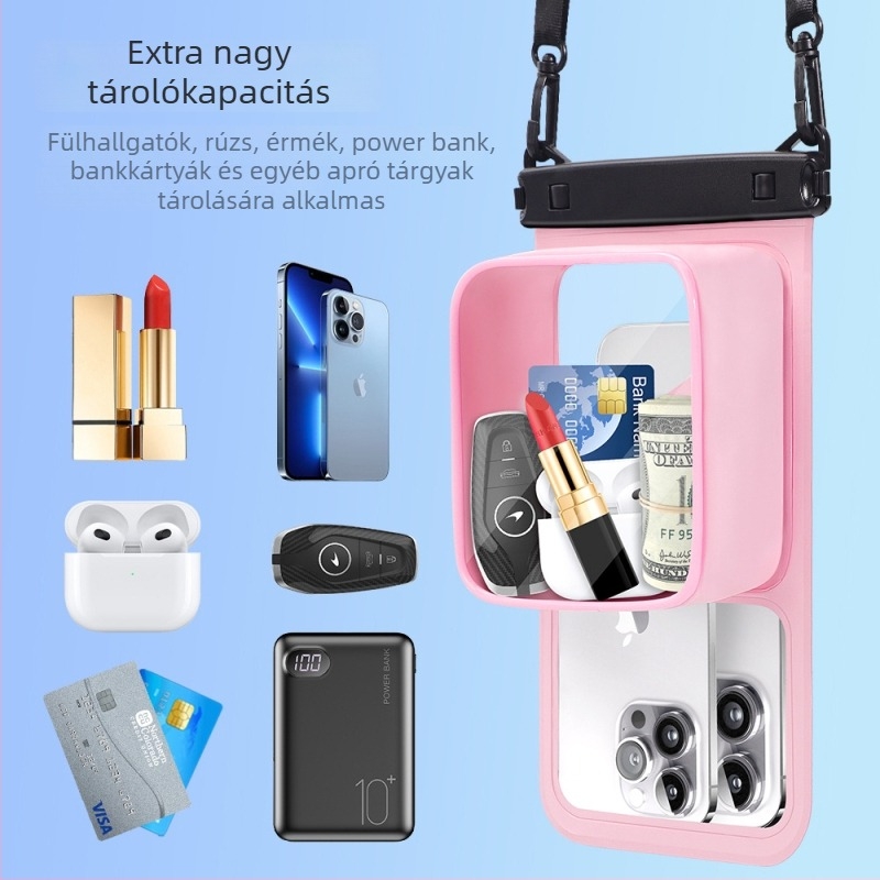 PVC vízálló telefon tok, tengerparti használatra, úszáshoz és raftinghoz — érintőképernyő-kompatibilis, kiváló minőség
