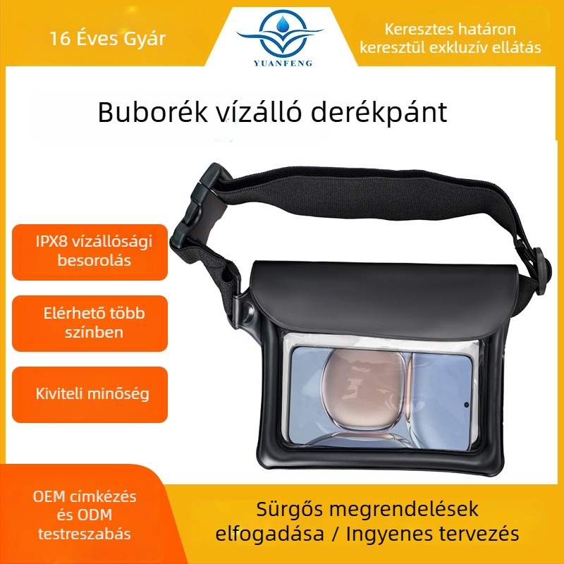 Úszó vízálló deréktáska PVC-ből, 1000 ml kapacitás, keresztpántos kivitel, kültéri tevékenységekhez