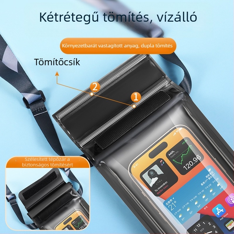 Kétoldalas vízálló telefontok érintőképernyővel, nagy kapacitású TPU tok úszáshoz, búvárkodáshoz és kültéri használathoz