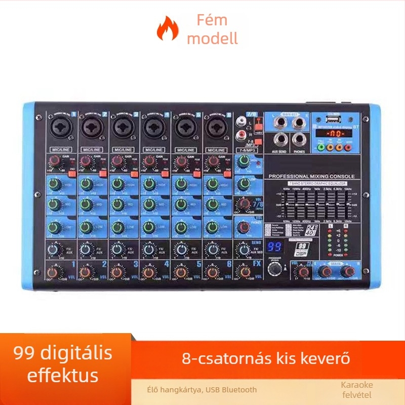 4-csatornás Bluetooth USB audió-mixer professzionális színpadi élő közvetítéshez