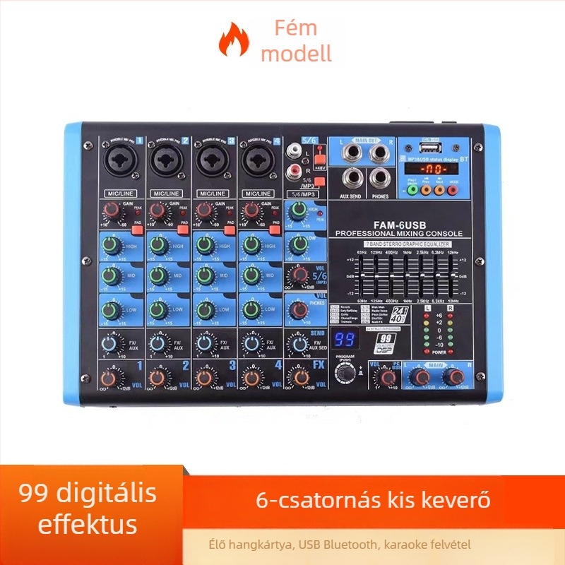 4-csatornás Bluetooth USB audió-mixer professzionális színpadi élő közvetítéshez