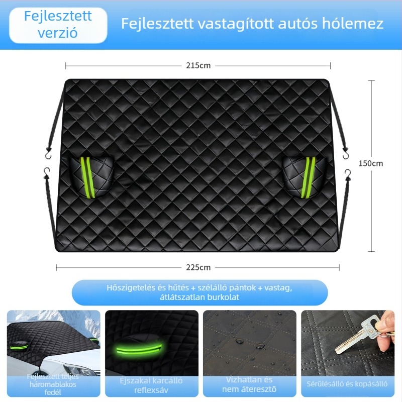 Univerzális autófedél alumíniumfóliával, teleszkópos szerelés, rácsmintázat, vastagodott stílus