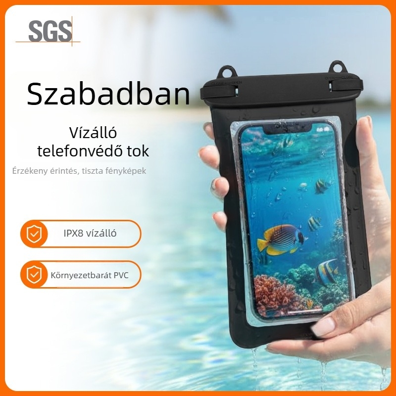 PVC vízálló telefon tok IPX8, érintőképernyő kompatibilis, búvárkodáshoz és szabadtéri tevékenységekhez