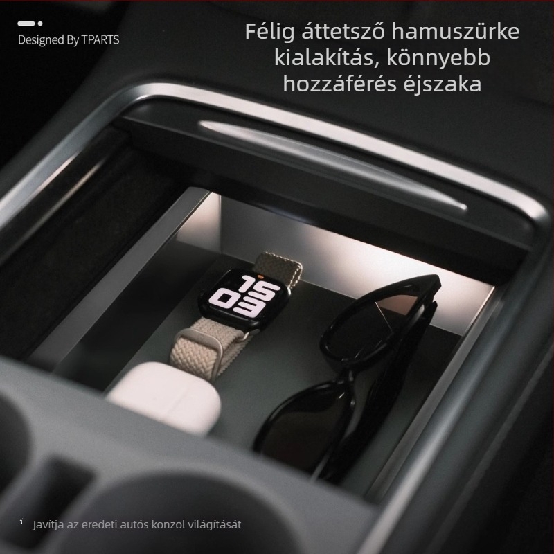 Tesla Model 3/Y középső konzol tároló doboz hamutál, félátlátszó szilikon belső módosítás